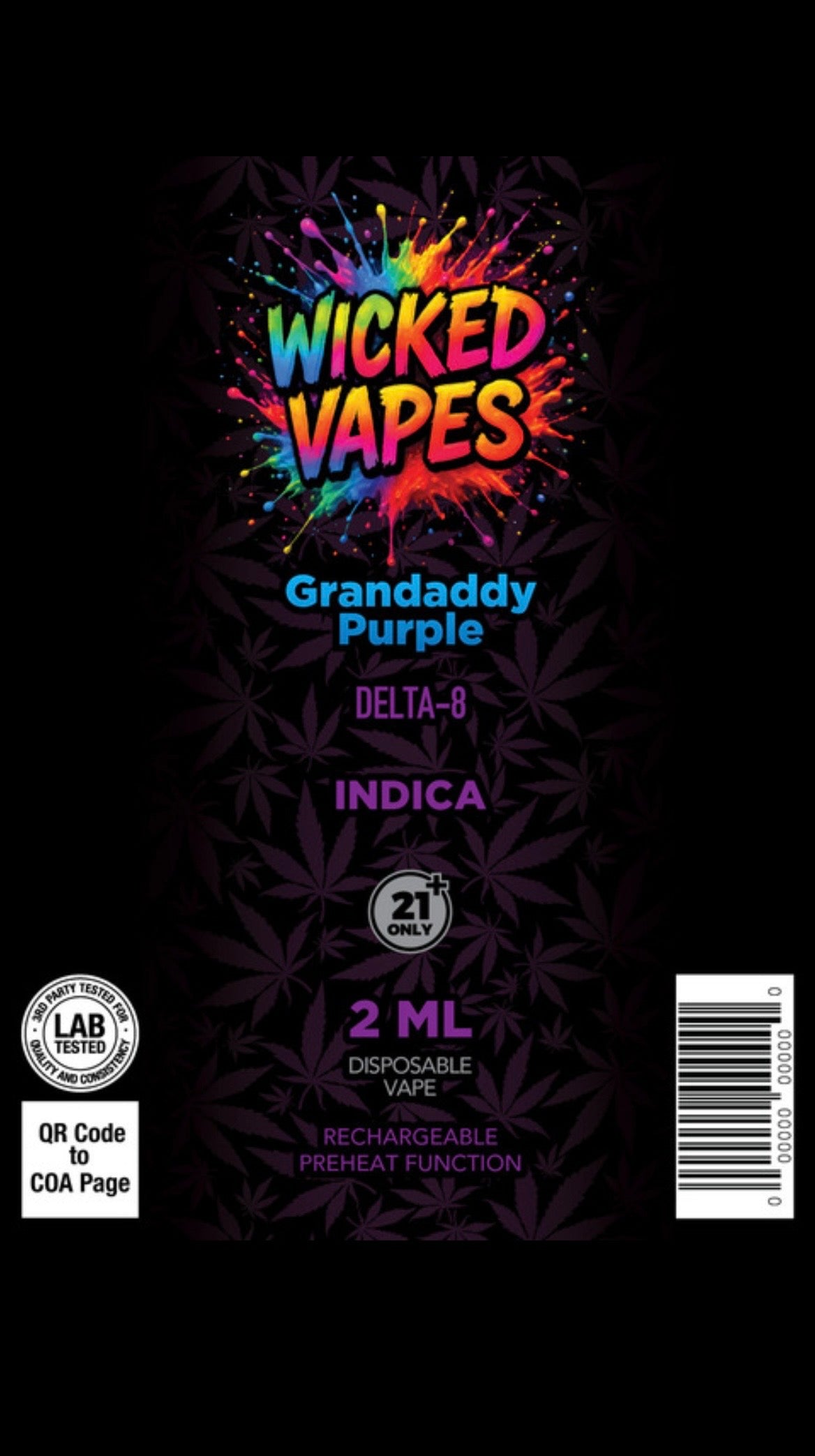 Delta 8 Disposable - Grandaddy Purple - Wicked Vapes Delta 8 Disposable - Grandaddy Purple - Wicked Vapes
